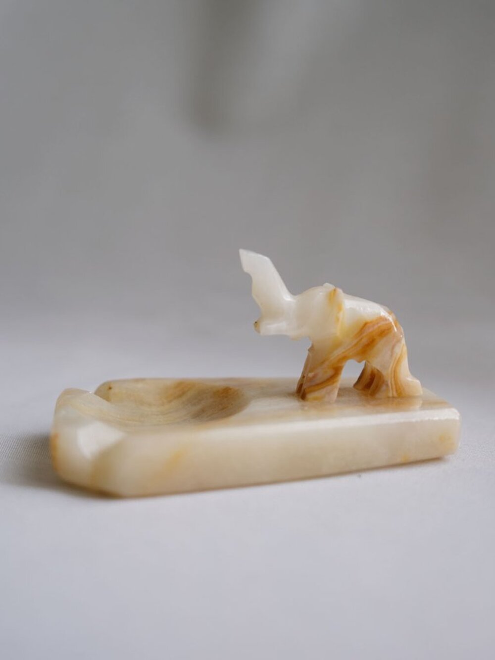Vintage Onyx Marble Stone Elephant Figurine Ashtray or Soap Dish